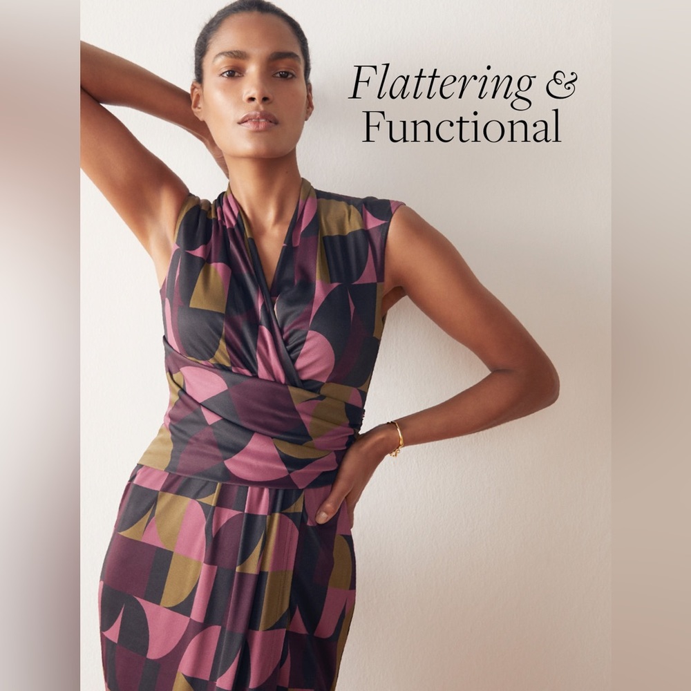 The Fold London Vicenza Dress Multicoloured Large Geo Print Stretch Jersey